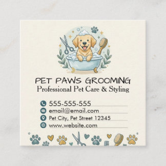 Cartão De Visita Quadrado Professional Pet Groomer Square Business Card 