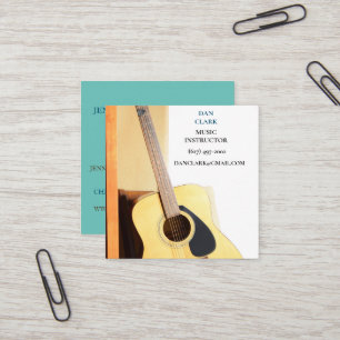 Cartão De Visita Quadrado Professor de Música Teal/Músico/Educador Guitarra