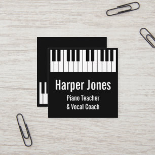 Cartão De Visita Quadrado Professor de Piano e Coach Vocal Teclado Escuro