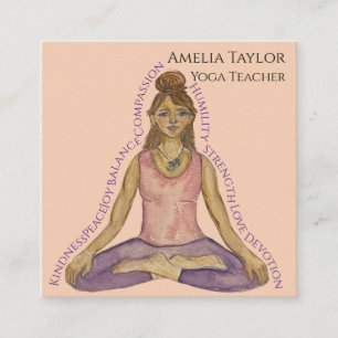 Cartão De Visita Quadrado Professora de Garota da Watercolor Yoga em Lotus P