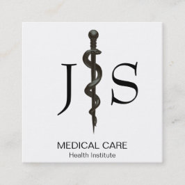Cartão De Visita Quadrado Profissional Asclepius Médico Simples Preto Branco
