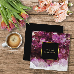 Cartão De Visita Quadrado Profissional de cristal de pedra preciosa amethyst