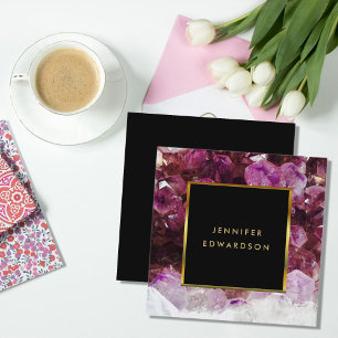 Cartão De Visita Quadrado Profissional de cristal de pedra preciosa amethyst