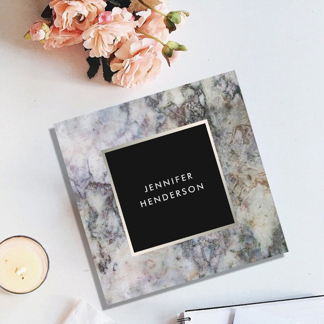 Cartão De Visita Quadrado Profissional de prata negra da cinza moderna (Modern gray marble black silver professional square business card.)