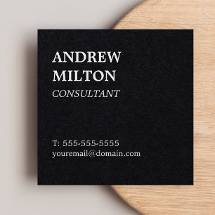 Cartão De Visita Quadrado Profissional Simples Elegante Consultor Preto Bran