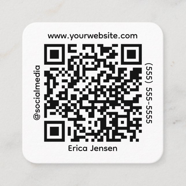 Cartão De Visita Quadrado Proprietário de QR Code Mínimo (Frente)