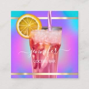 Cartão De Visita Quadrado Pub Coquetel Vinho Bar Bebida Amorango Rosa