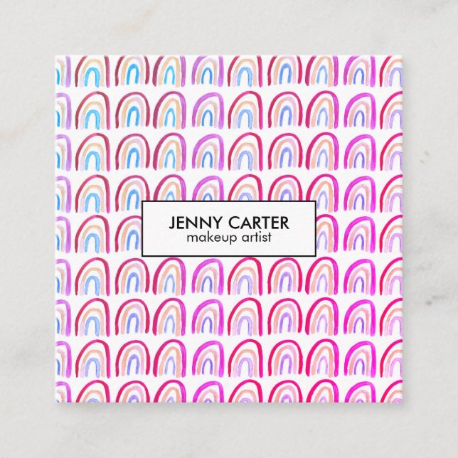 Cartão De Visita Quadrado Púrpura Legal Púrpura Simples De Aquarela Rainbows (Frente)