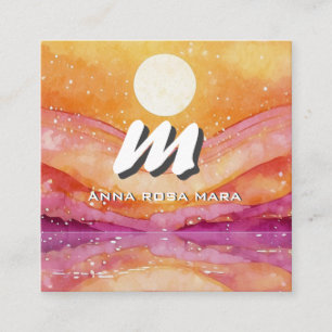 Cartão De Visita Quadrado *~* QR Abstrato de Salmão de Salmão de QR Paisagem