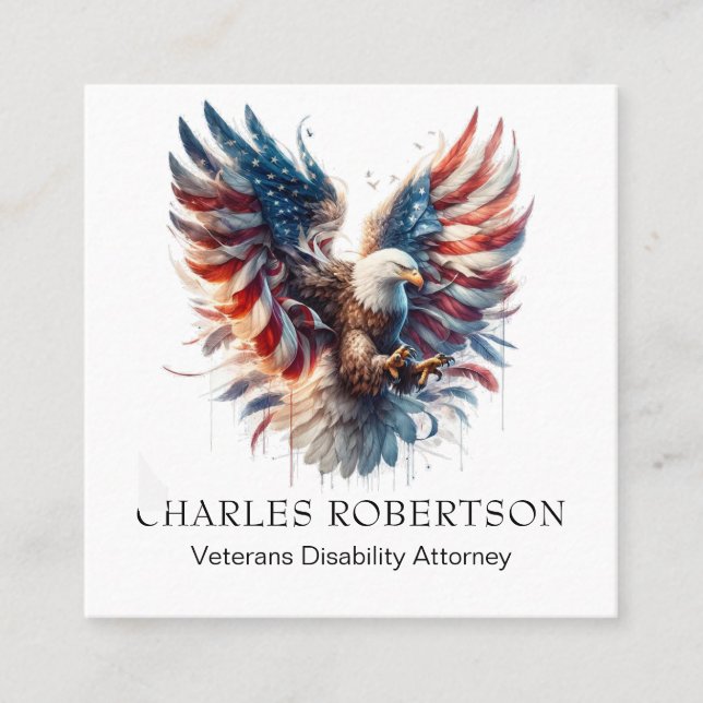 Cartão De Visita Quadrado *~* QR American Flag Bald Eagle AP16 Wings (Frente)