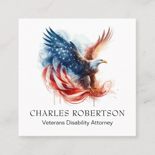 Cartão De Visita Quadrado *~* QR americano. Sinalizador Bald Eagle AP16 (Frente)