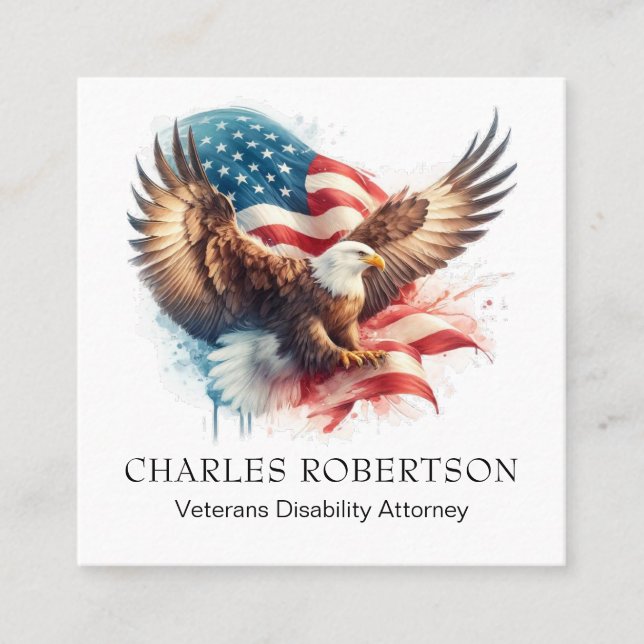 Cartão De Visita Quadrado *~* QR AP16 American Flag USA. Bald Eagle (Frente)