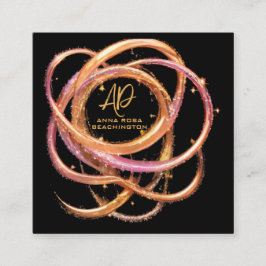 Cartão De Visita Quadrado *~* QR AP65 Anéis Dourados Brilhante Preto