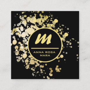 Cartão De Visita Quadrado *~* QR Black Dourado Glitter Dramatic Elegant AP65