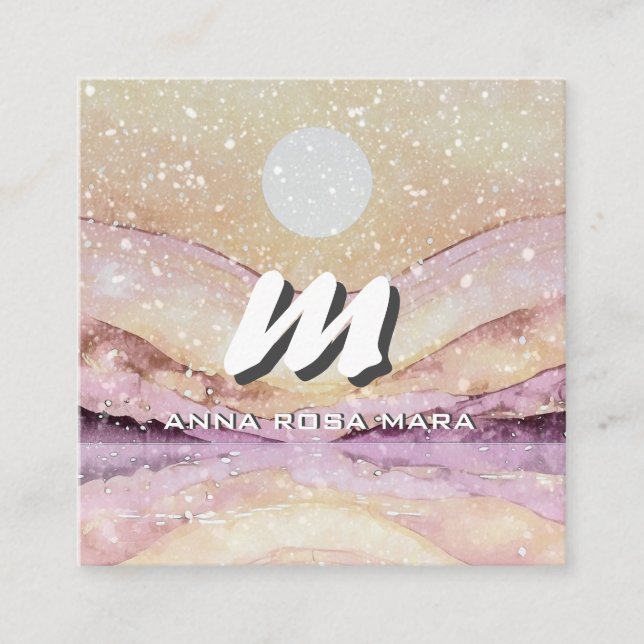 Cartão De Visita Quadrado *~* QR BLUSH PINK Abstrato Landscape Nature AP93 (Frente)