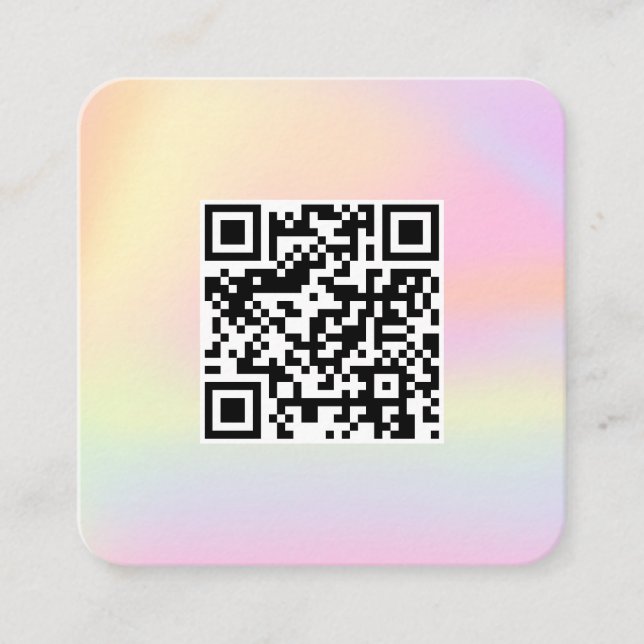 Cartão De Visita Quadrado QR Code Cute Rainbow Hológrafo Compor Nail Artista (Frente)