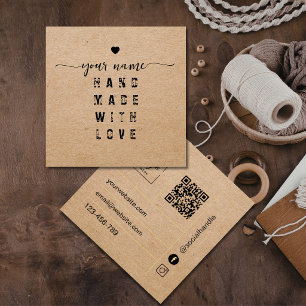 Cartão De Visita Quadrado Qr Code Kraft Feito à Mão com amor
