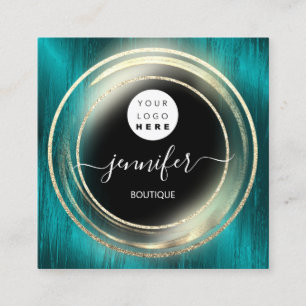 Cartão De Visita Quadrado QR Code Logo Glitter Dourado Teto Compro Boutique