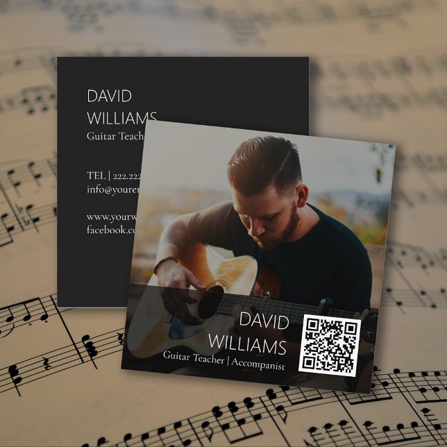 Cartão De Visita Quadrado QR Code Photo Music Teacher Singer Songwriter (QR Code Photo Music Teacher Singer Songwriter Square Business Card)