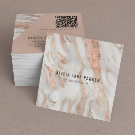Cartão De Visita Quadrado QR code rosa gold marble elegante profissional