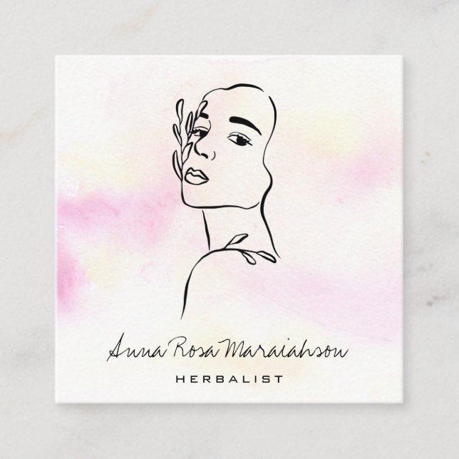 Cartão De Visita Quadrado *~* QR Deusa de Arte em Linha da Mulher Botânica (Frente)