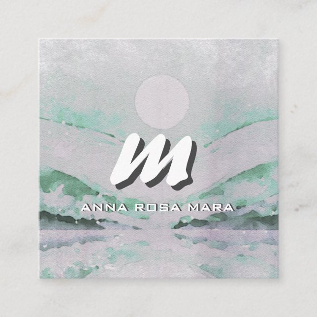 Cartão De Visita Quadrado *~* QR Emerald Abstrato Landscape Nature AP93 (Frente)