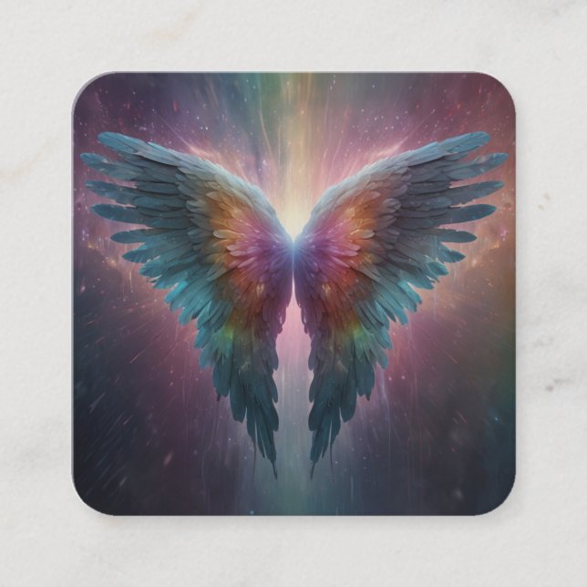 Cartão De Visita Quadrado *~* QR Esoteric QR Mystical Rainbow Angel Wings AP (Frente)
