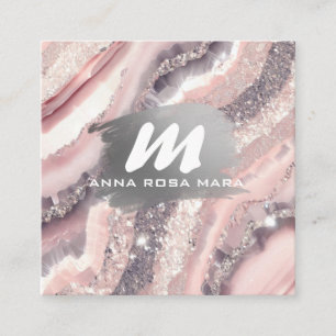 Cartão De Visita Quadrado *~* QR Silver AP66 Glitter Agato Rosa