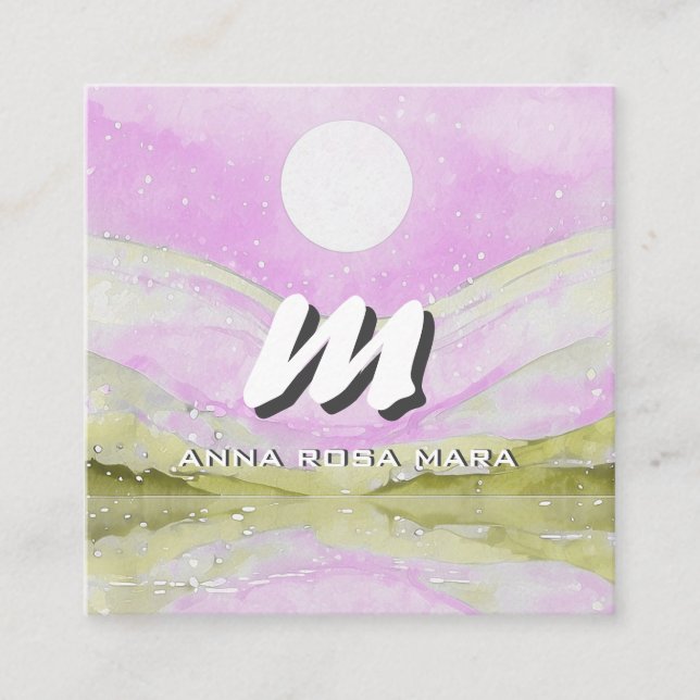 Cartão De Visita Quadrado *~* QR Sky PINK SUN Abstrato Paisagem Natureza AP9 (Frente)