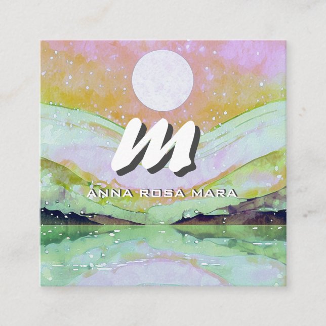 Cartão De Visita Quadrado *~* QR SUN Abstrato moderno Paisagem natural AP93 (Frente)