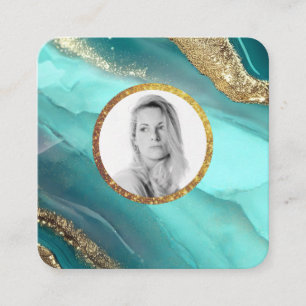 Cartão De Visita Quadrado *~* QR Turuqoise Dourada AP66 FOTO LOGOTIPO Agate
