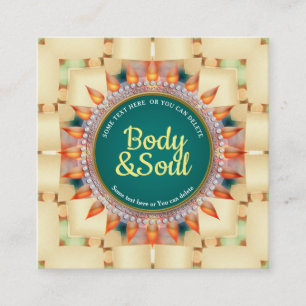 Cartão De Visita Quadrado Quadrado de Mandala, Geométrico, Teal e Amarelo