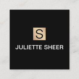 Cartão De Visita Quadrado Quadrado Dourado Monograma Moderno e Preto