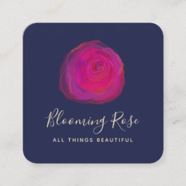 Cartão De Visita Quadrado Quadrado Quadrado Floral de Rosa de Aquarela Rosa