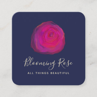 Cartão De Visita Quadrado Quadrado Quadrado Floral de Rosa de Aquarela Rosa