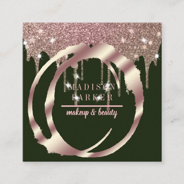 Cartão De Visita Quadrado Quadrado Rosa Dourado do Moderno Faux (Frente)