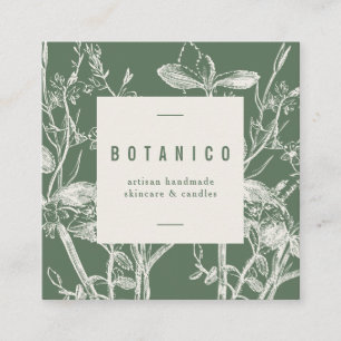 Cartão De Visita Quadrado Quadrado Simples Floral Floral Verde de Sage Botân