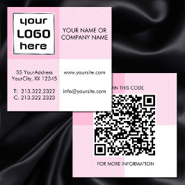 Cartão De Visita Quadrado Quadrados Xadrez Rosa Branco Ousado Código QR do L