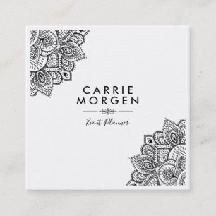 Cartão De Visita Quadrado Quadro de Canto Mandal Tribal do Ornamentado Negro