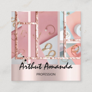 Cartão De Visita Quadrado Quadro de Fotografias Rosa Pearl, Rosa, Dourado Lu