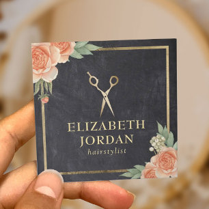 Cartão De Visita Quadrado Quadro elegante floral do vintage do cabeleireiro