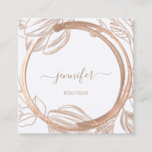Cartão De Visita Quadrado Quadro Floral Código QR Logotipo Branco Rosa Real