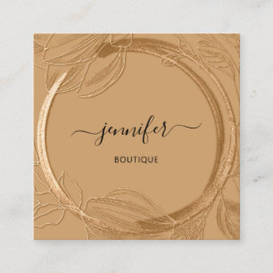 Cartão De Visita Quadrado Quadro Floral Código QR Logotipo Garden Brown Dour