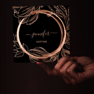 Cartão De Visita Quadrado Quadro Floral Código QR Logotipo preto Rosa