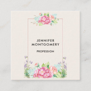 Cartão De Visita Quadrado Quadro Floral de Cor de Água Rosa Moderna