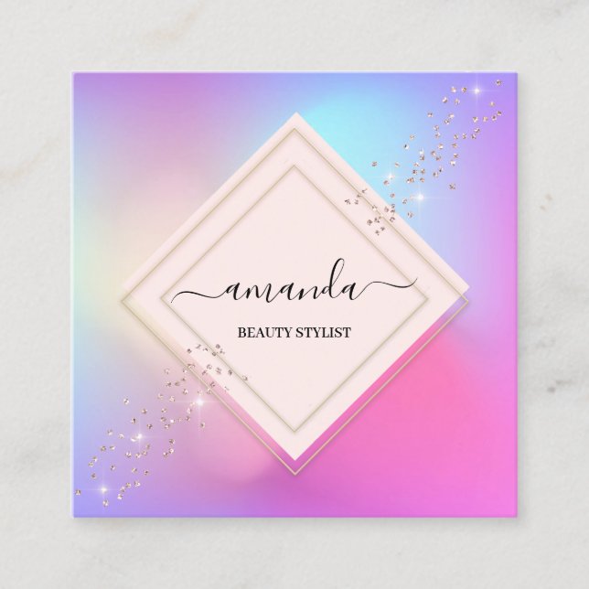 Cartão De Visita Quadrado Quadro Holográfico de Minimalismo Profissional - R (Frente)