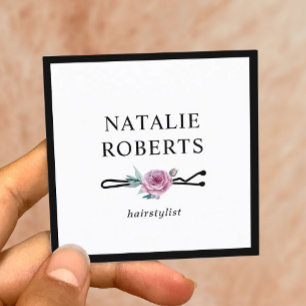 Cartão De Visita Quadrado Quadro Minimalista de Bobby Pin, Flor de Estilo de