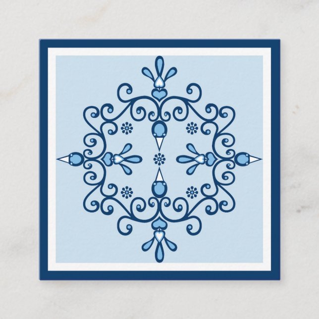 Cartão De Visita Quadrado Quatro pássaros azuis arte popular e fronteira azu (Frente)