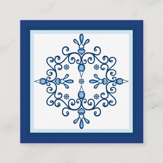 Cartão De Visita Quadrado Quatro pássaros azuis arte popular e fronteira azu (Frente)