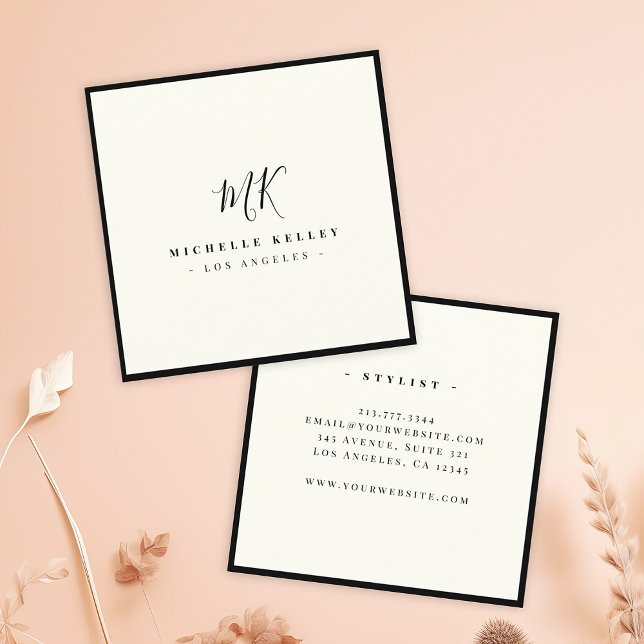 Cartão De Visita Quadrado Quic Clássico de marfim preto de luxo mínimo monog (Criador carregado)